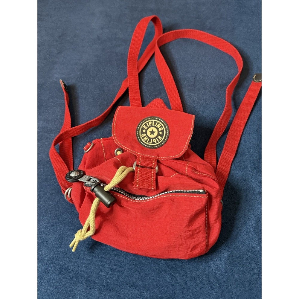 Kipling Vintage Y2K Mini Backpack Red Nylon Small Rucksack Bag